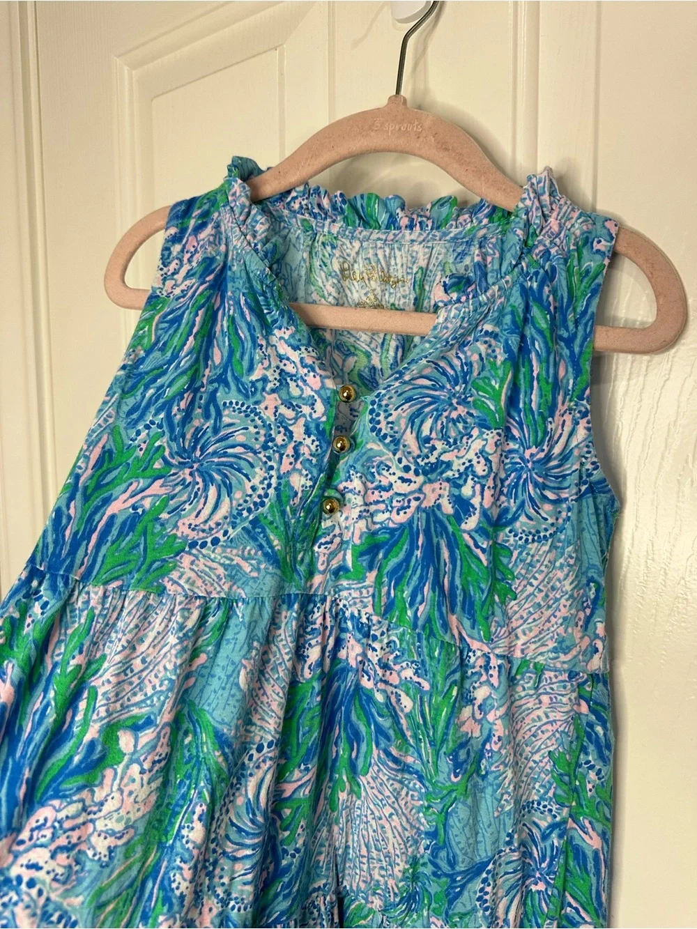 Lilly Pulitzer Mini Las Olas Aqua Strong Malone Maxi Dress Sz S 4-5 Coastal Boho
